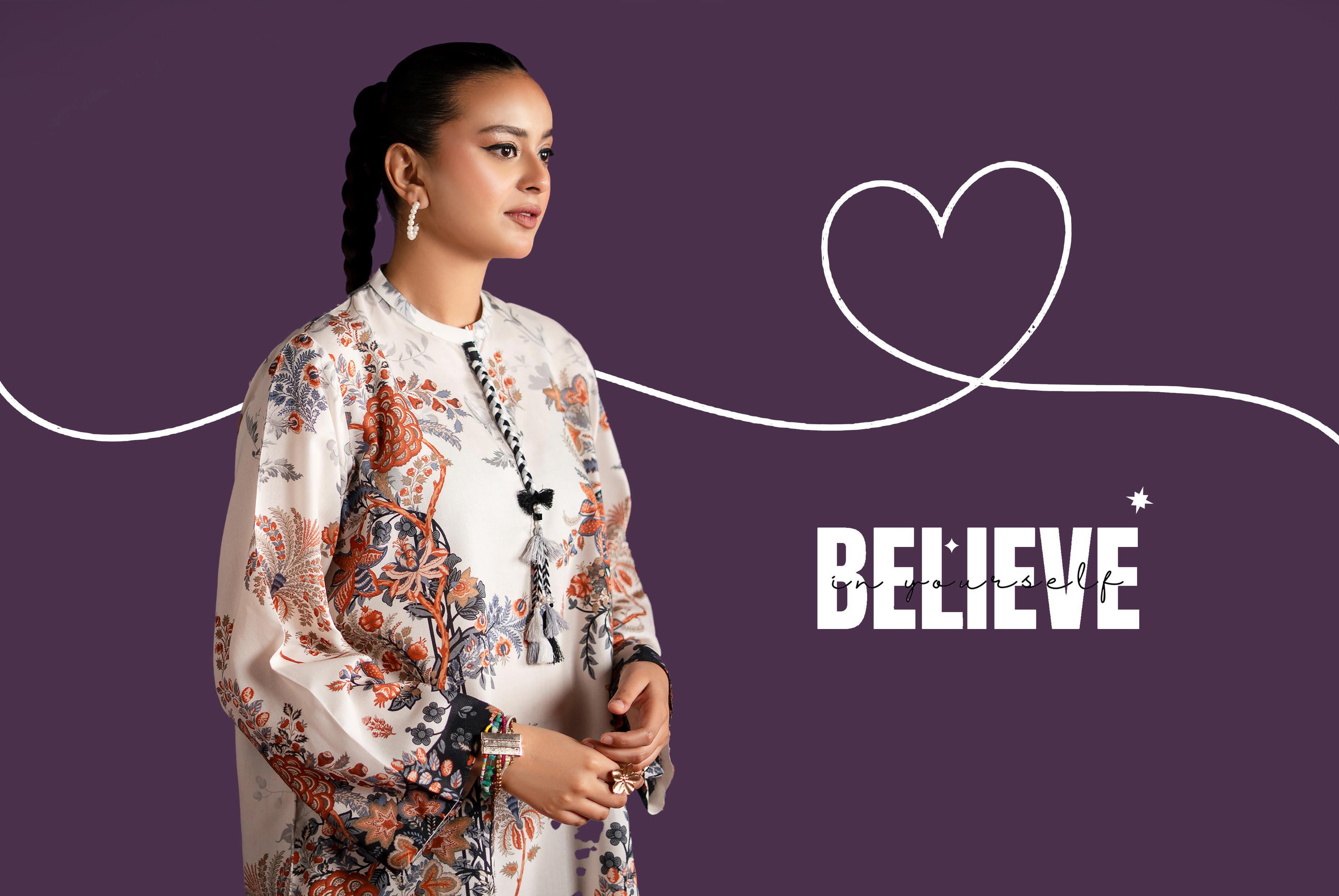 Monochrome Floral Digital Print Linen Suit | 2-Piece Unstiched