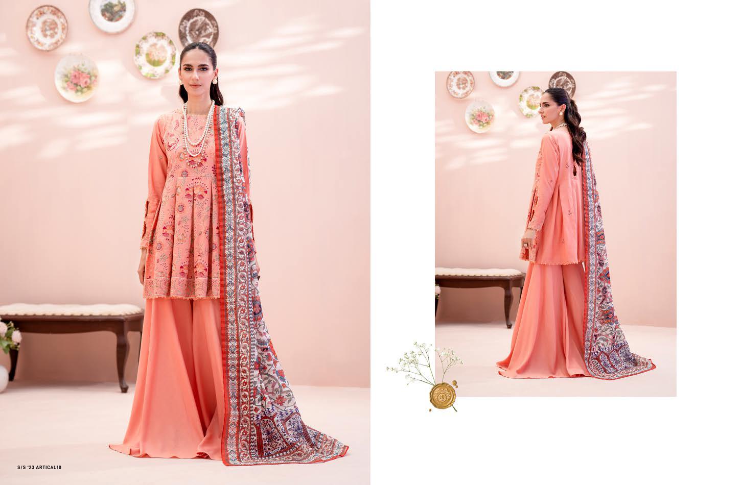 The Coral Bloom: Premium Karandi Embroidered Ensemble | Unstitched