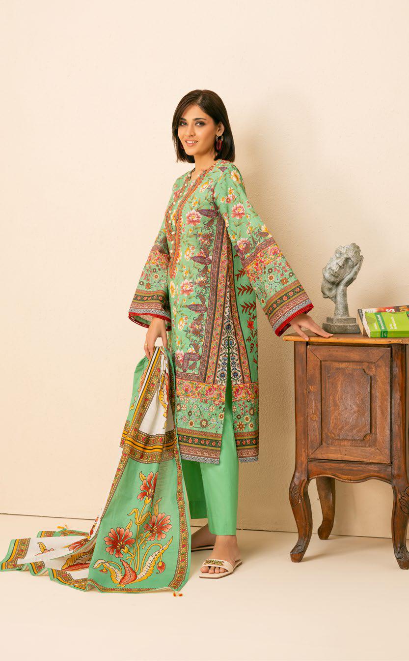 Mint Garden: 3-Piece Traditional Print Khaddar Suit | Winter Collection